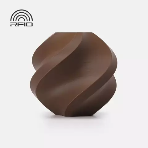 Peça impressa em 3D com filamento PLA Basic Bambu Lab na cor marrom, mostrando detalhes lisos e acabamento de alta qualidade