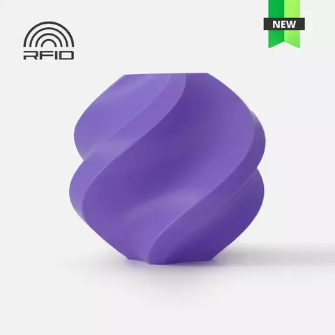 Peça impressa em 3D na cor roxa com design ondulado, representando qualidade de impressão com filamento PLA Basic Bambu Lab