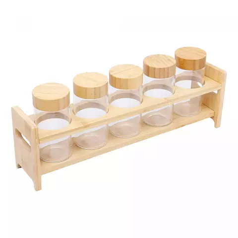 Conjunto 5 Potes De Vidro e Suporte De Bambu - comprar online