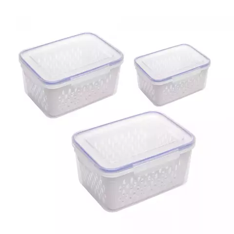 Conjunto 3 Potes Herméticos com Cesto Escorredor Branco - Lyor
