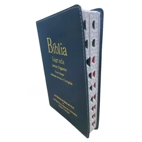 Bíblia letra gigante com harpa cristã e corinhos relevo azul RC Full Color