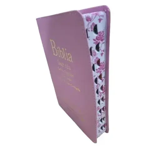 Bíblia letra gigante com harpa cristã e Corinhos relevo Rosa RC Full Color