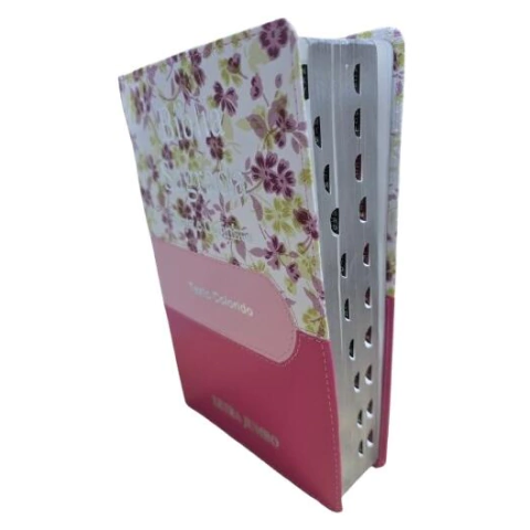 Bíblia Letra Jumbo | Harpa Avivada e Corinhos | RC | Premium Tricolor Floral/Rosa Full Color