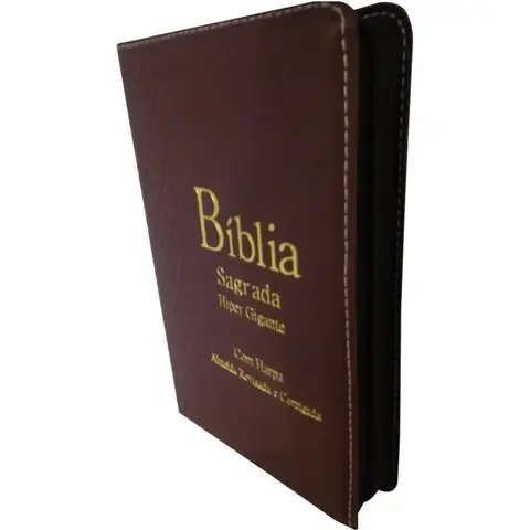 Bíblia letra Hiper Gigante com Harpa Relevo Marrom com Zíper Full Color