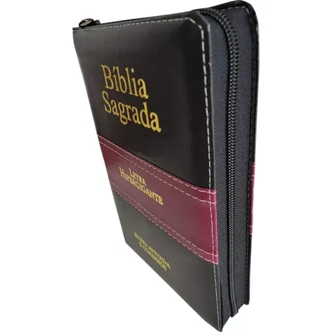 Bíblia Letra Hiper Gigante | Harpa Avivada e Corinhos | Zíper | Preto e Vinho Full Color