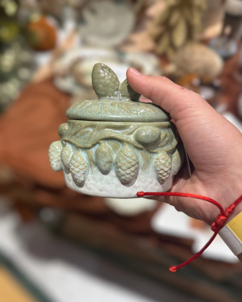 Pote rústico de pinhas