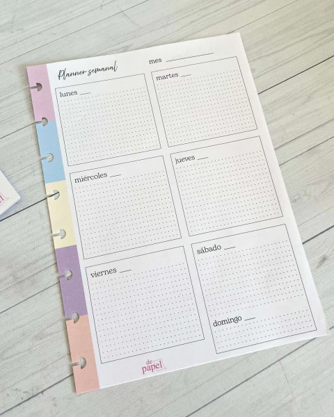 Hojas Planner semanal x 40 A5 Pastel