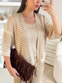 Imagem do Conjunto Tricot Feminino Cardigan Rendado e Regata Básica