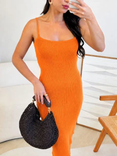 Vestido Midi Regata Alça Fina Tricot Modal Canelado Premium - comprar online