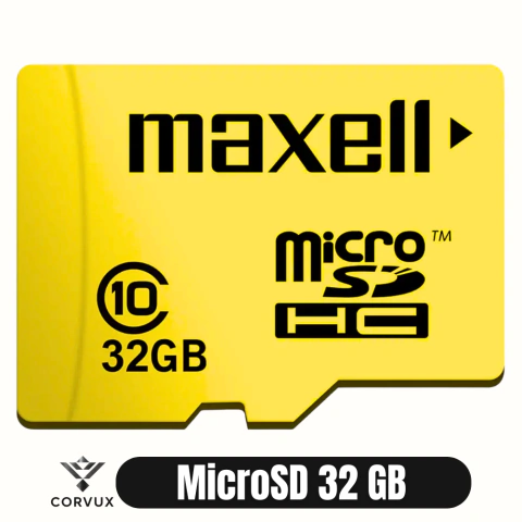 Tarjeta MicroSD Maxell amarilla con capacidad de 32GB y clase 10