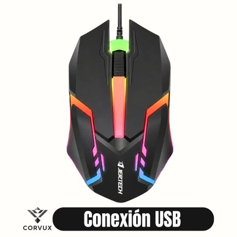 Mouse gamer alámbrico JERTECH M200 Warwick con iluminación RGB y diseño ergonómico, conexión USB