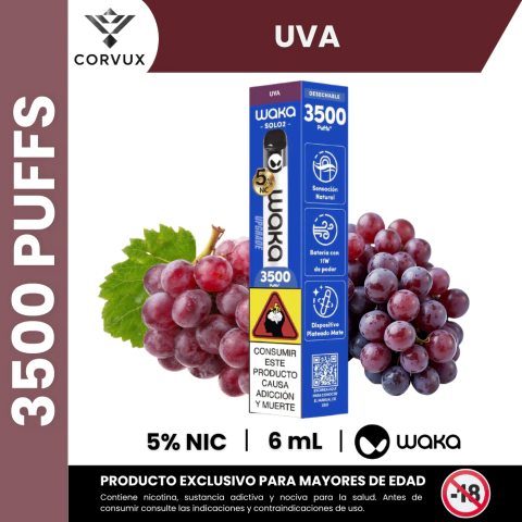 Vaporizador Waka Solo 2 | Uva | 5% Nicotina | 3500 Puffs