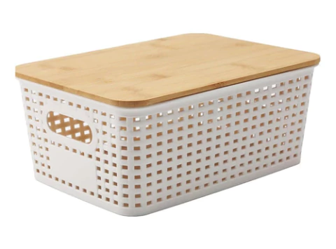 Organizador Canasto Cesto Entramado Tapa De Bambu Apilable - comprar online