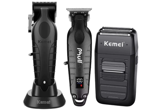 Combo Profesional Kemei Clipper 2296 Shaver 1102 Negro Trimer Phull 2299 - comprar online