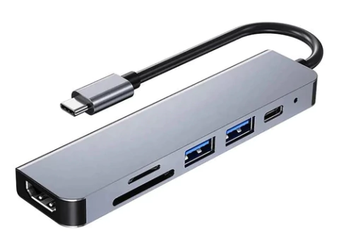 Adaptador Hub 6 En 1 Usb-c Hdmi 4k Usb X2 Thunderlbolt Negro - comprar online