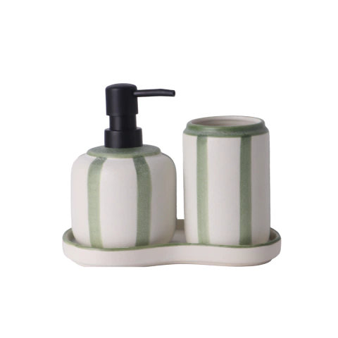 Kit saboneteira de porcelana listras com 3 peças