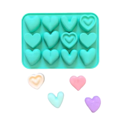 MOLDE SILICONA 12 CORAZONES 6 DISEÑOS