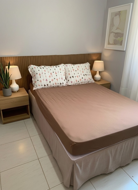 Jogo de cama em Malha 100% Algodão - Coração Colorido Marrom