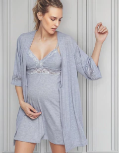 Combo Maternal Camisón Antonella + Bata Fiorella - tienda online
