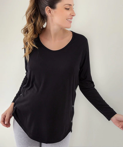 Remera Maternal Manga Larga Embarazo Con Broches Laterales