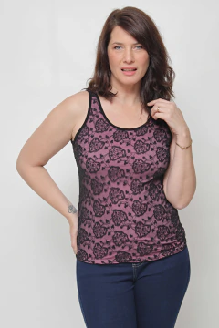 Musculosa con encaje art 5403 rosa con encaje negro - talle grande de mujer