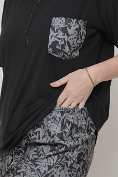 Pijama verano art 912 negro - detalle short estampado con bolsillo