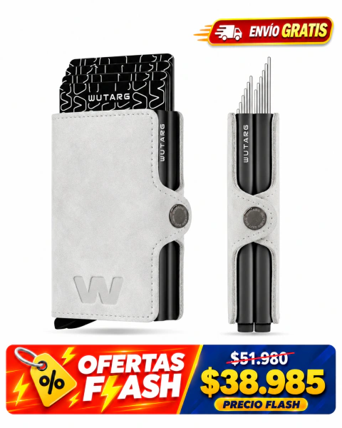 Billetera Tarjetero WUTARG Deluxe Series Gris azulado RFID doble slider 12 Tarjetas + Billetes