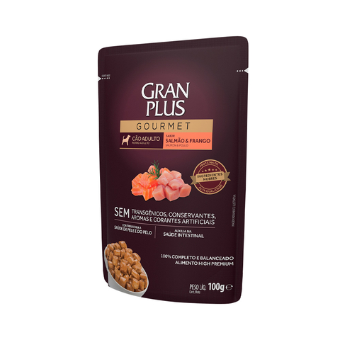 Ração Úmida GranPlus Gourmet para Cães Adultos Sabor Salmão e Frango 100 g