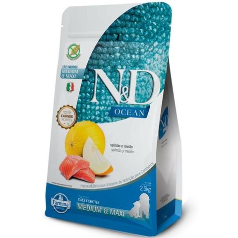 Ração N&D Ocean Canine para Cães Filhotes de Porte Médio e Grande Sabor Salmão e Melão 2,5 kg