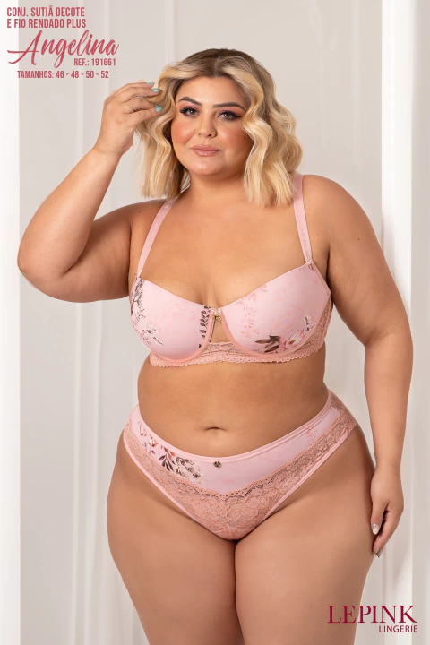 CONJUNTO SUTIÃ DECOTE E FIO RENDADO PLUS ANGELINA - comprar online