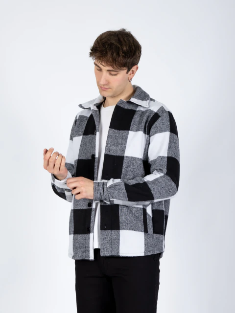 CAMISACO PAÑO CUADROS CON PIEL