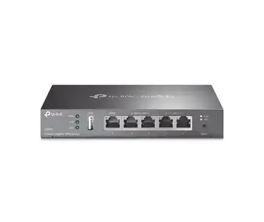 Ruteador alambrico TP-Link Omada ER605 con 5 puertos Gigabit Ethernet RJ-45 y diseño compacto metálico