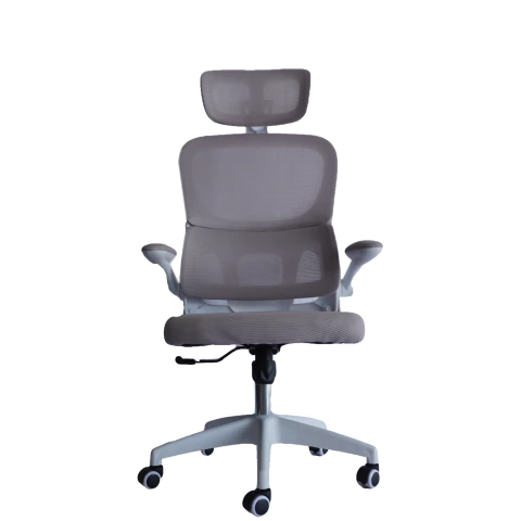 MODAMOB Silla Gerencial MODAMOB modelo Polar, Respaldo y Cabecera De Malla, Piston De Gas C3 120Kg, Reposabrazos, Soporte Lumbar, Color Gris.