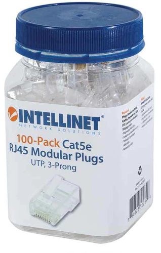 INTELLINET Bote de conectores RJ45 Intellinet, Cat5e, 3 puntas, para cable solido, 100pzas - comprar en línea