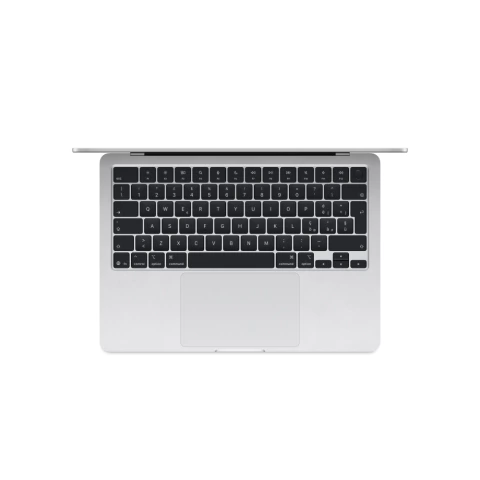 Portátil Apple MacBook Air color plata con teclado retroiluminado y trackpad Force Touch, vista superior con pantalla semiabierta.