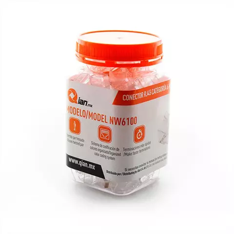Bote con 100p Zas de Plug RJ45 Cat6 Qian NW6100 50 Micras - Arroba Solutions