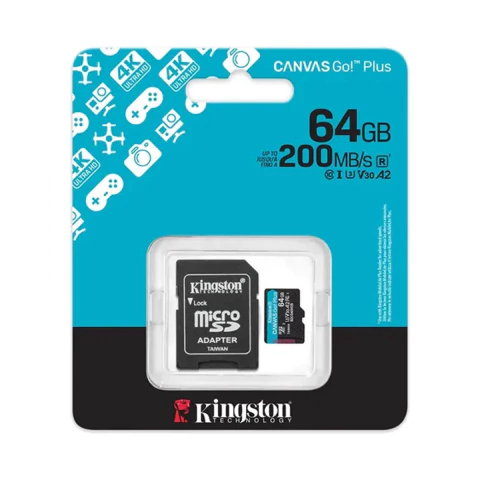 Kingston Memoria Microsd Sdxc 64GB Sdcg4 Canvas Go Plus GEN4 Uhs-i 3u V3 A2 CL10 C