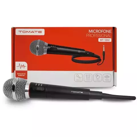 MICROFONE SEM FIO COM FIO TOMATE MT-1201 CAIXA DE SOM KARAOKE ENTREVISTA CANTAR