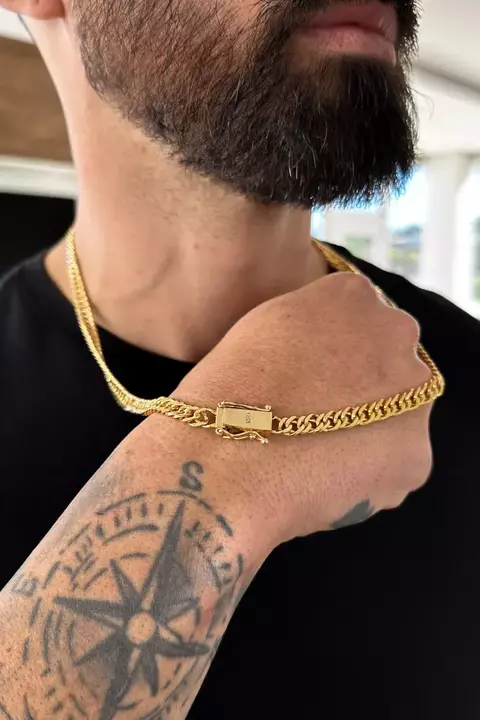 Corrente grumet dupla 7mm Fecho Duplo 46,6g Banhada A Ouro 18k - 70cm