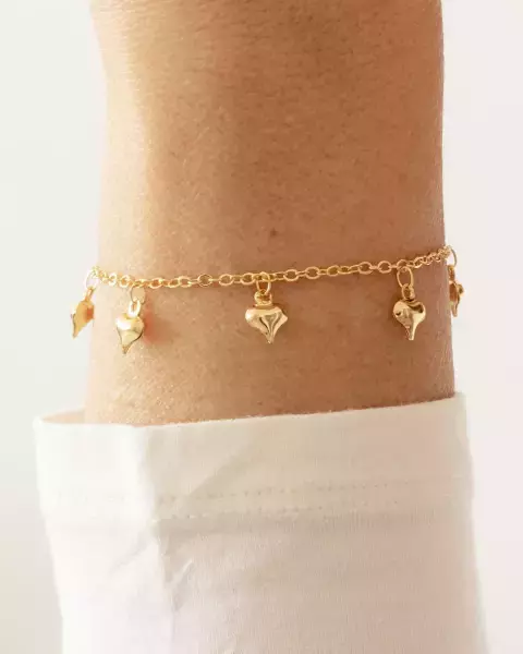 Pulseira Elos com Coracoes Lisos Pendurados no Dourado