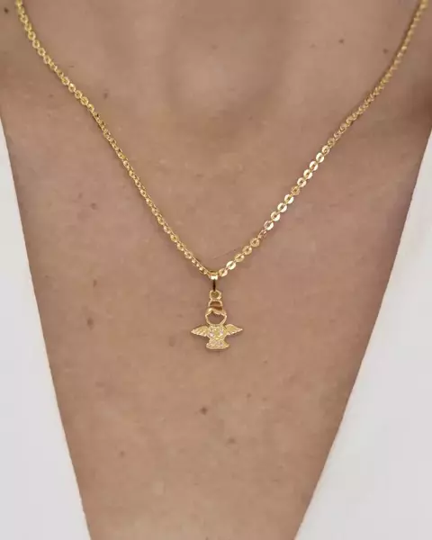 Colar Anjo com Microzirconias no Dourado