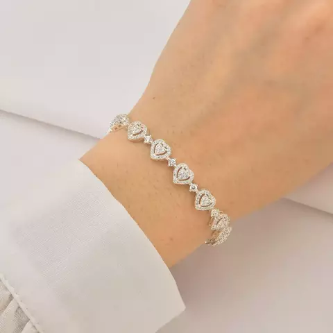 Pulseira Riviera Corações Cravejado e Ponto de Luz