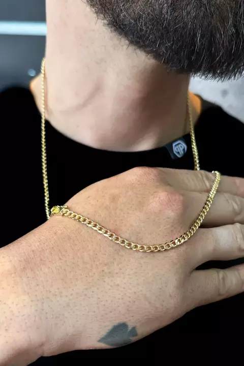 Corrente Grumet 4mm Com Fecho Lateral 13g Banhada A Ouro 18k - 60cm