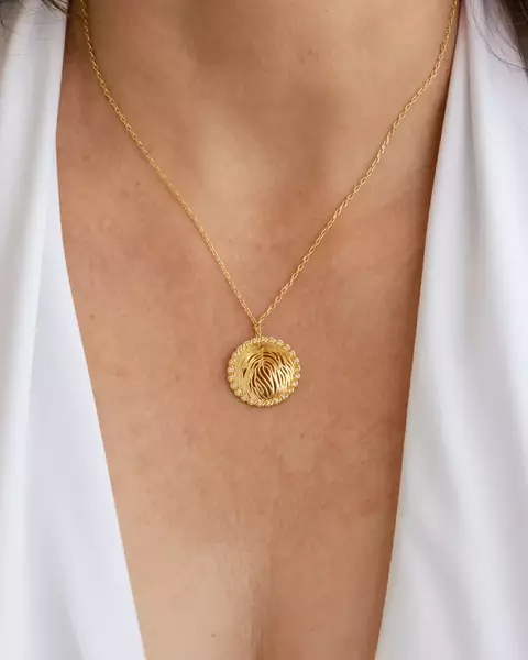 Colar Circulo Trabalhado com Microzirconias em Volta no Dourado - comprar online