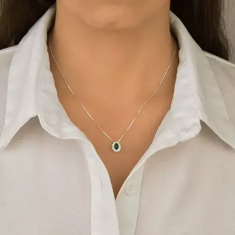 Gargantilha Ponto de Luz Oval Verde Cravejado Tamanho:45cm