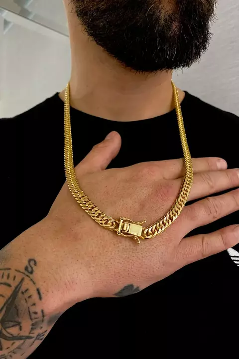 Corrente grumet dupla 9mm Fecho Duplo 68,9g Banhada A Ouro 18k - 70CM