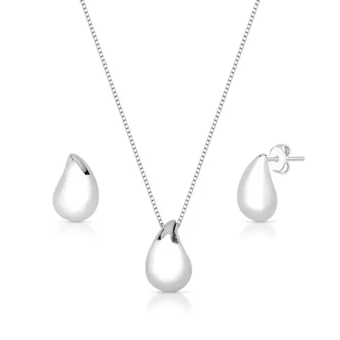 Conjunto Gota Curvado Abaulado Liso de Prata