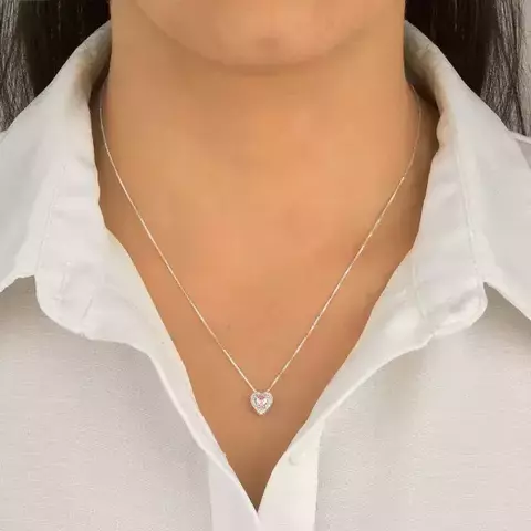 Gargantilha Coração 8mm Rosa Cravejado Tamanho:45cm