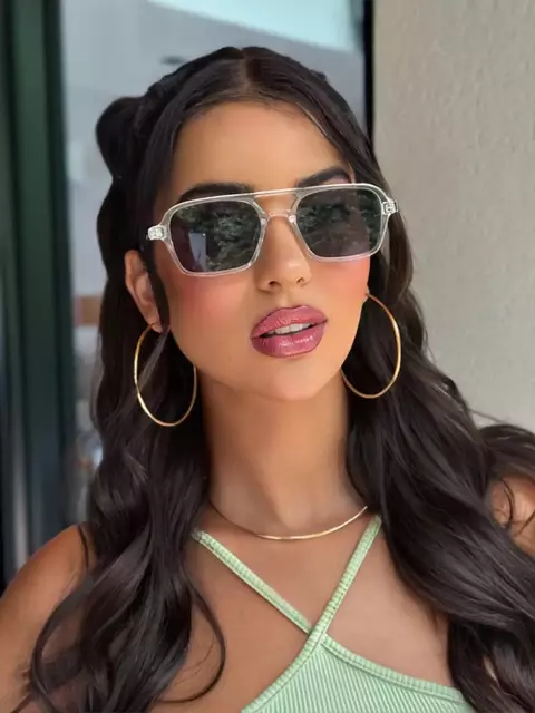 Oculos de Sol Retangular Robin - Preto Transparente - Metal