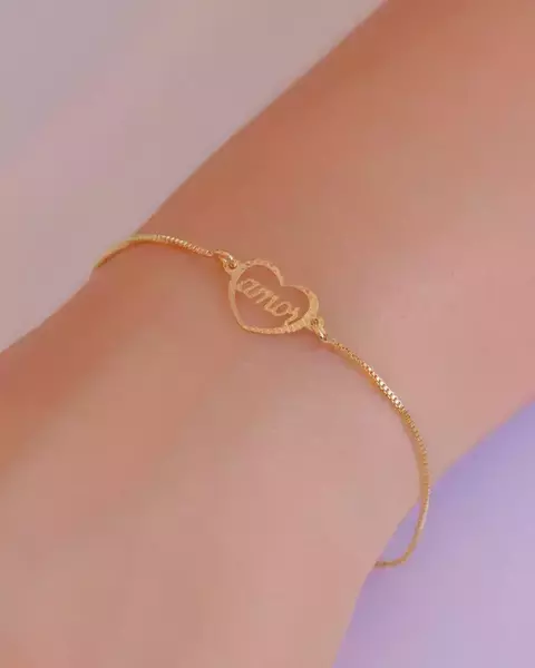 Pulseira Coracao com Amor Escrito por Dentro no Dourado - comprar online